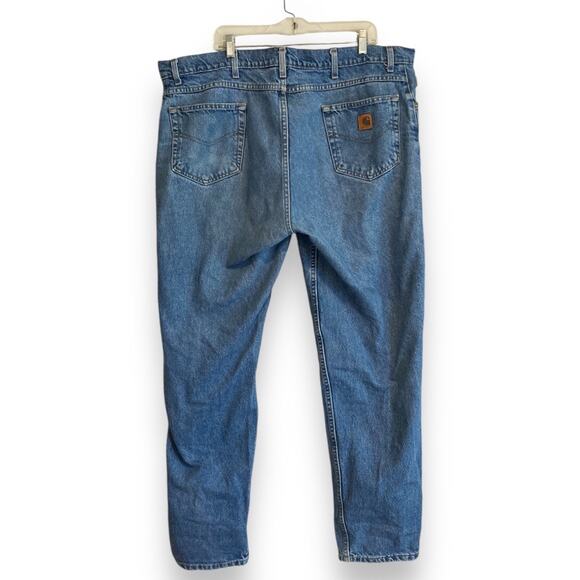 Mens Carhartt Relaxed Fit Taper Leg Cotton Blue Denim Work Jeans Size 45x32 - Picture 2 of 16